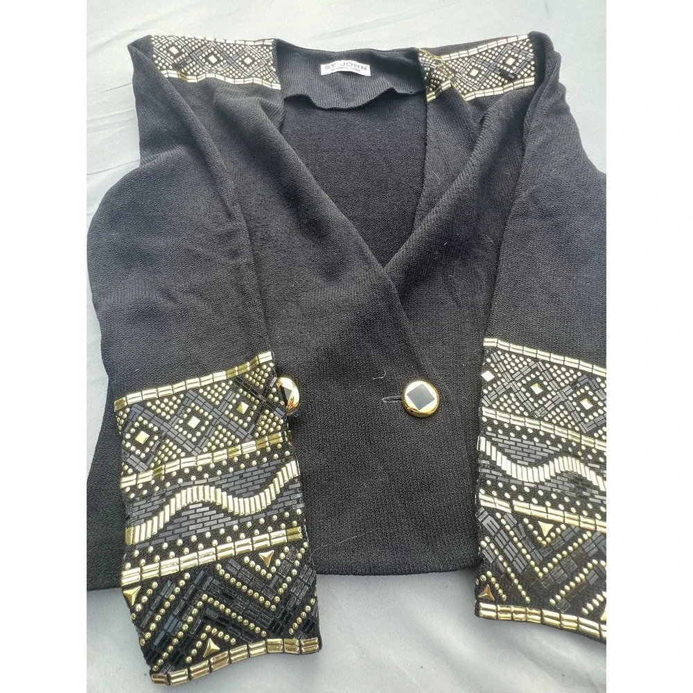 St. John By Marie Gray Vintage Cardigan Padded Black Made In USA‎ Size 12